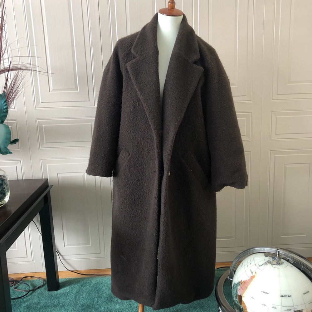 Chocolate Brown Zara Lapel Wool Blend Coat SIZE XL